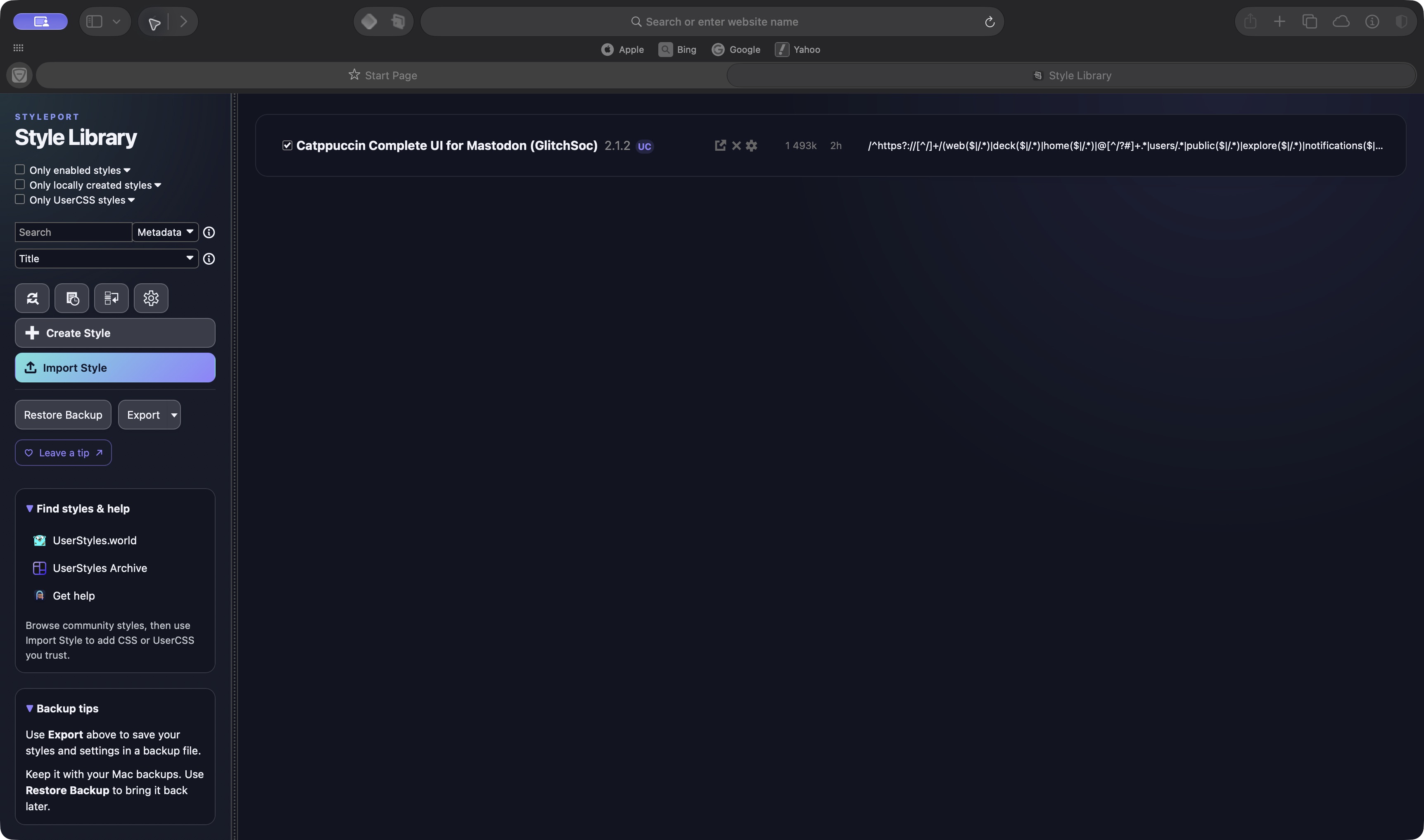StylePort style library in Safari with the current RelayByte branding